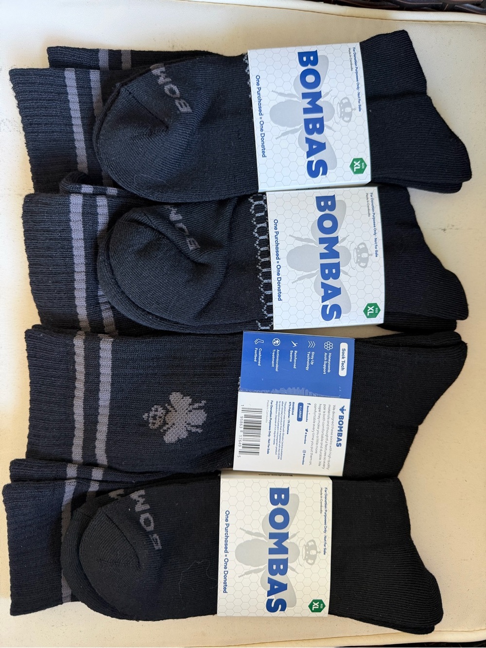 Bombas Black Crew Socks with Gray Stripes - Pack of 4